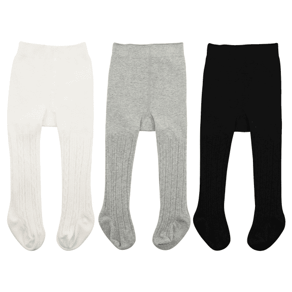 American Trends Infant Soft Tights Thick Cable Knit Leggings Stockings Cotton Pantyhose for Newborn Infant Toddler Baby Girl Tights Ivory White & Black & Light Grey M