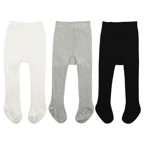 American Trends Infant Soft Tights Thick Cable Knit Leggings Stockings Cotton Pantyhose for Newborn Infant Toddler Baby Girl Tights Ivory White & Black & Light Grey M