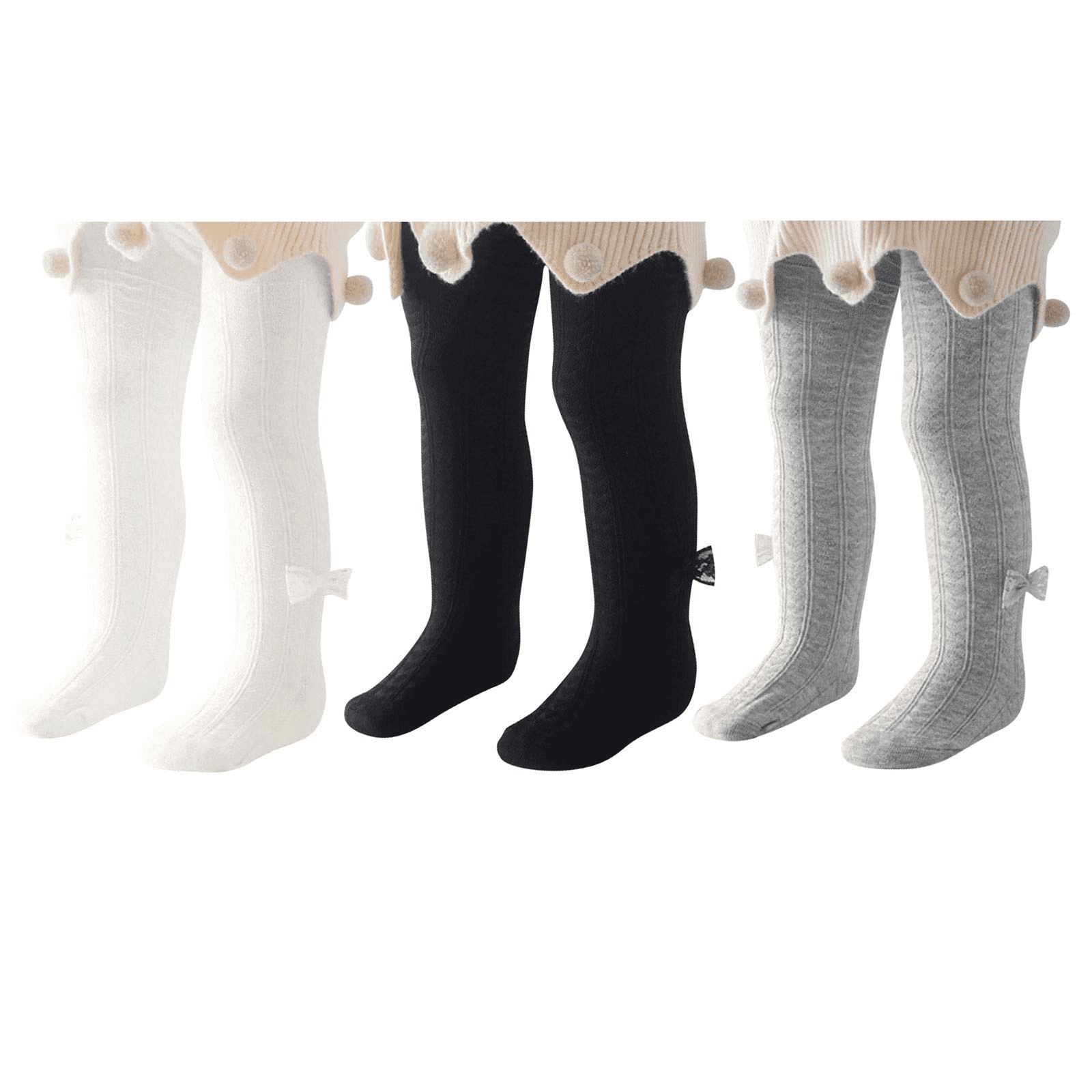 American Trends Infant Soft Tights Thick Cable Knit Leggings Stockings Cotton Pantyhose for Newborn Infant Toddler Baby Girl Tights Black White Gray with Bow S Walmart