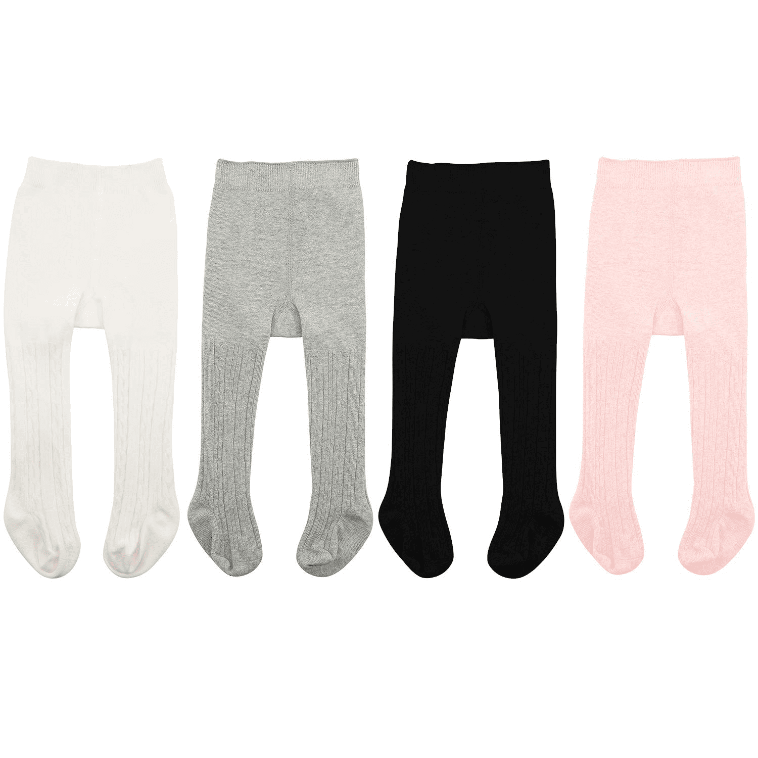 Geyoga 4 Pairs Baby Girls Cable Knit Tights & 4 Bow Headbands – Soft, Stretchy Leggings & Hair Accessories Set