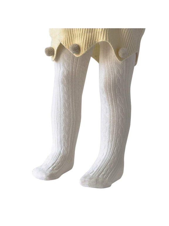 Infant Soft Tights Thick Cable Knit Leggings Stockings Cotton Pantyhose for Newborn Infant Toddler Baby Girl Tights White S