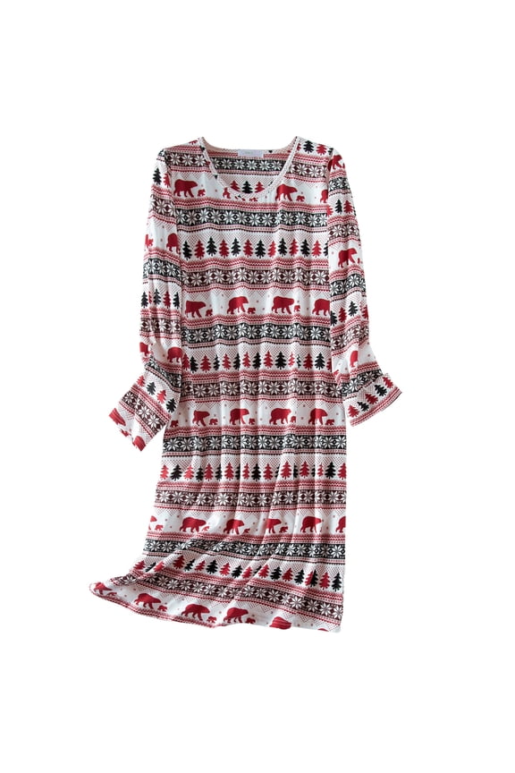Long Sleeves Nightgowns for Women Soft Cotton Night Shirts for Ladies Sleepwear Womens Plus Size Pajama Dress Snow Bear Large