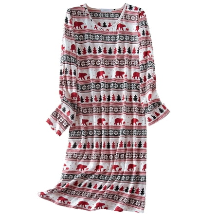 American Trends Long Sleeves Nightgowns for Women Soft Cotton Night Shirts for Ladies Sleepwear Womens Plus Size Pajama Dress Snow Bear Large
