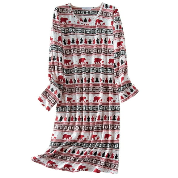 American Trends Long Sleeves Nightgowns for Women Soft Cotton Night Shirts for Ladies Sleepwear Womens Plus Size Pajama Dress Snow Bear Medium