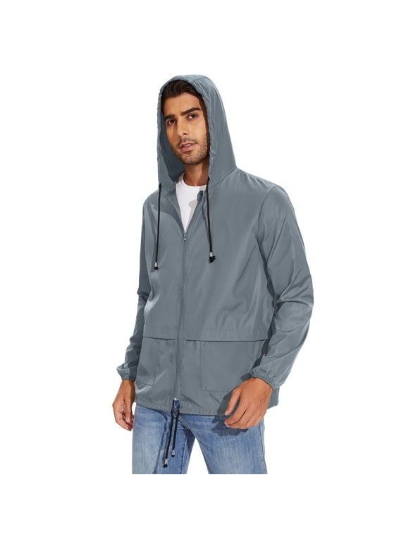 Mens Rain Jackets Waterproof with Hood Mens Windbreaker Jacket Lightweight Mens Raincoat Gray 2XL