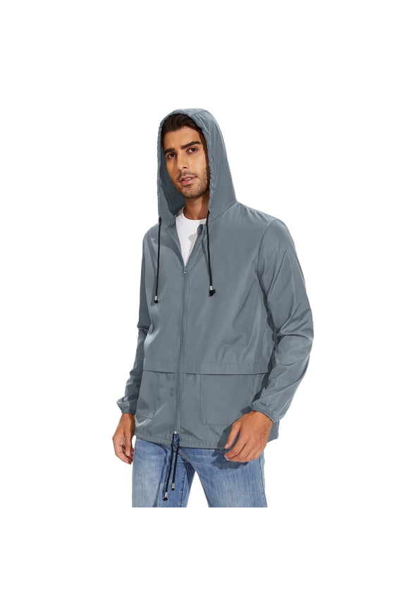 Mens Rain Jackets Waterproof with Hood Mens Windbreaker Jacket Lightweight Mens Raincoat Gray XL