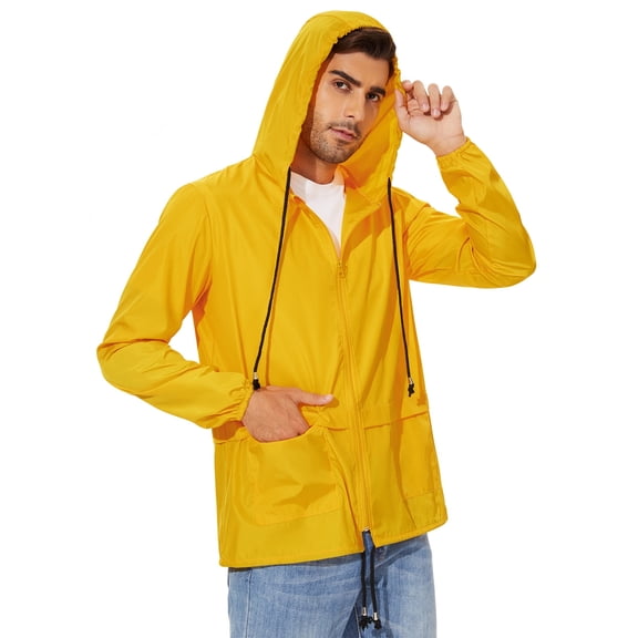 American Trends Mens Rain Jackets Waterproof with Hood Mens Windbreaker Jacket Lightweight Mens Raincoat Yellow 2XL
