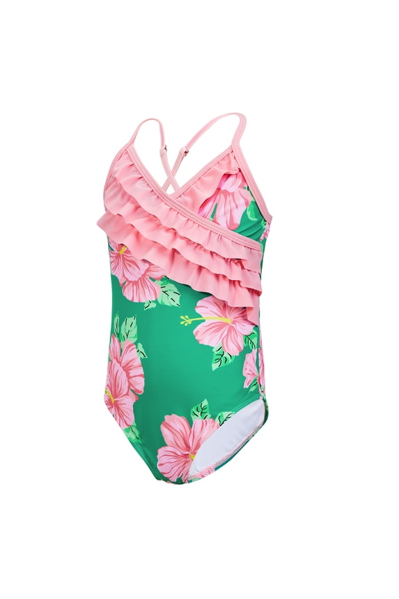 One Piece Swimsuits for Girls Quick Dry Baby Bathing Suit Bathing Suit for Toddler Girl Crushed Flowers Rose Ruffles 4-5T