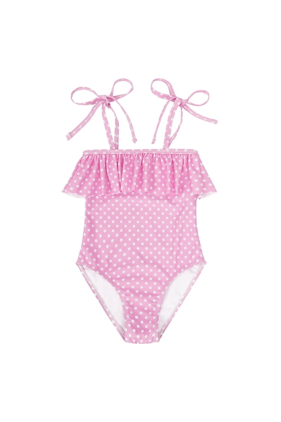 One Piece Swimsuits for Girls Quick Dry Baby Bathing Suit Bathing Suit for Toddler Girl Dots Pink 4-5T