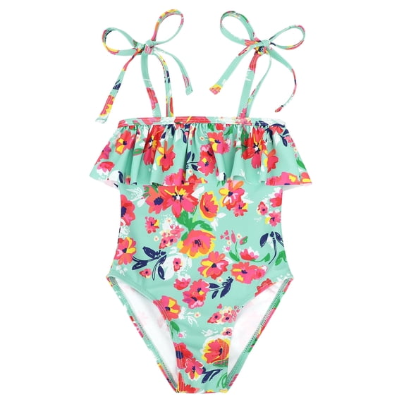 American Trends One Piece Swimsuits for Girls Quick Dry Baby Bathing Suit Bathing Suit for Toddler Girl Green Flowers 6-7 Years