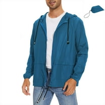 Ponceau Packable Men's Rain Jacket Waterproof Raincoat for Men Lightweight Windbreaker with Hood Blue 3XL