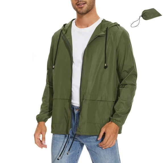 Ponceau Packable Men's Rain Jacket Waterproof Raincoat for Men Lightweight Windbreaker with Hood Green 2XL