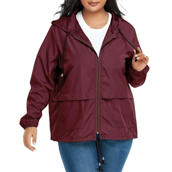 American Trends Plus Size Rain Jacket for Women Raincoat Waterproof with Hood Rain Coats for Women Lightweight Wine Red 3XL