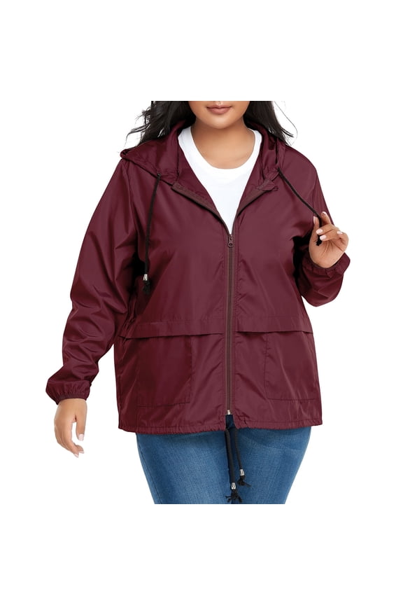 Plus Size Rain Jacket for Women Raincoat Waterproof with Hood Rain Coats for Women Lightweight Wine Red 3XL