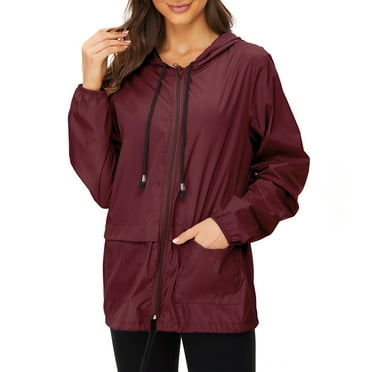 Ponceau Plus Size Rain Jacket for Women Raincoat Waterproof with Hood Rain Coats for Women Lightweight Wine Red 3XL