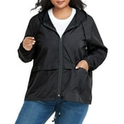 AMERICAN TRENDS Plus Size Rain Jacket for Women Raincoat Waterproof with Hood Rain Coats for Women Lightweight Black 3XL