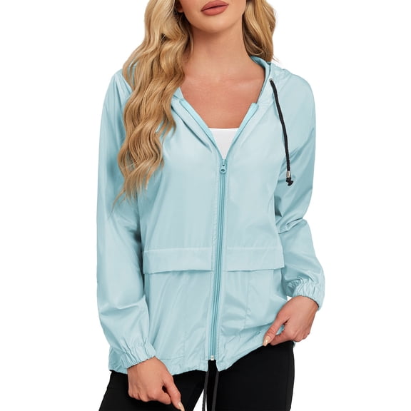 American Trends Rain Coats for Women Waterproof with Hood Packable Rain Jackets Womens Lightweight Rain Jackets Outdoor Blue Green L