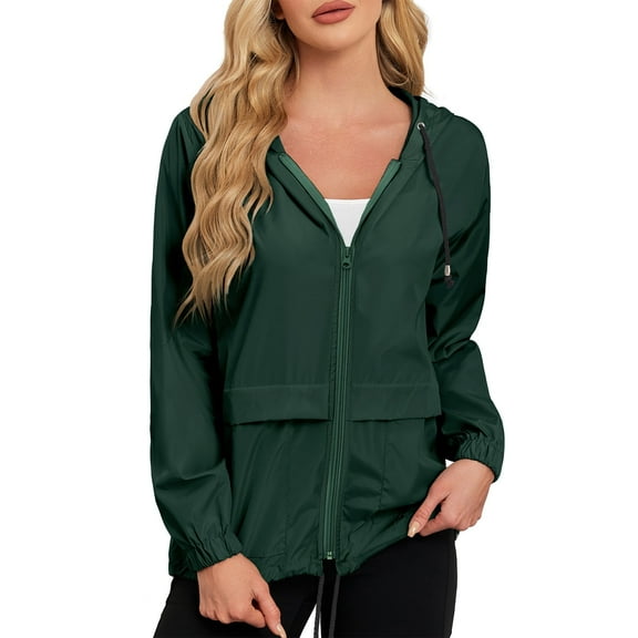 American Trends Rain Coats for Women Waterproof with Hood Packable Rain Jackets Womens Lightweight Rain Jackets Outdoor Dark Green L