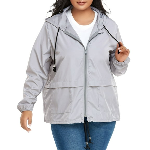 American Trends Plus Size Rain Jacket for Women Raincoat Waterproof with Hood Rain Coats for Women Lightweight Gray 3XL