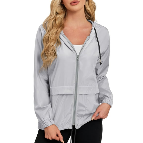 American Trends Rain Coats for Women Waterproof with Hood Packable Rain Jackets Womens Lightweight Rain Jackets Outdoor Gray S