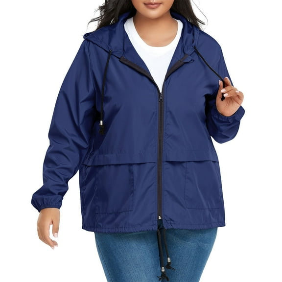 American Trends Plus Size Rain Jacket for Women Raincoat Waterproof with Hood Rain Coats for Women Lightweight Navy 4XL