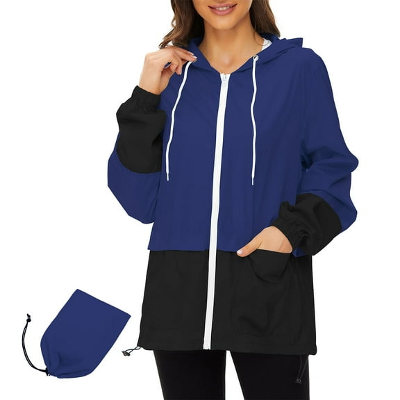 American Trends Rain Coats for Women Waterproof with Hood Packable Rain Jackets Womens Lightweight Rain Jackets Outdoor Navy Blue S