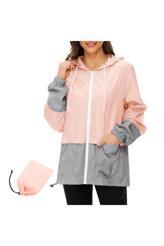 Rain Coats for Women Waterproof with Hood Packable Rain Jackets Womens Lightweight Rain Jackets Outdoor Pink & Gray M