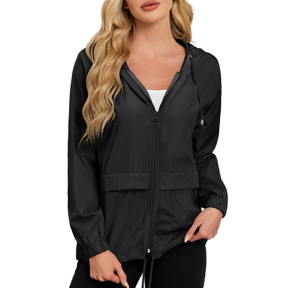 American Trends Rain Coats for Women Waterproof with Hood Packable Rain Jackets Womens Lightweight Rain Jackets Outdoor Black XL