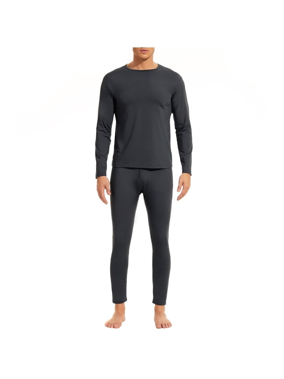 Soft Mens Long Johns Thermal Underwear Two Piece Thermal Underwear Set for Men Dark Grey L