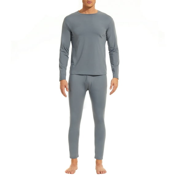 American Trends Soft Mens Long Johns Thermal Underwear Two Piece Thermal Underwear Set for Men Light Grey 2XL