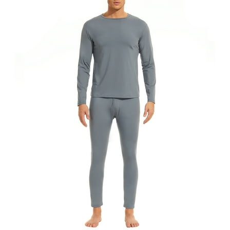 American Trends Soft Mens Long Johns Thermal Underwear Two Piece Thermal Underwear Set for Men Light Grey L