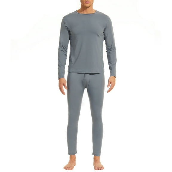 American Trends Soft Mens Long Johns Thermal Underwear Two Piece Thermal Underwear Set for Men Light Grey L