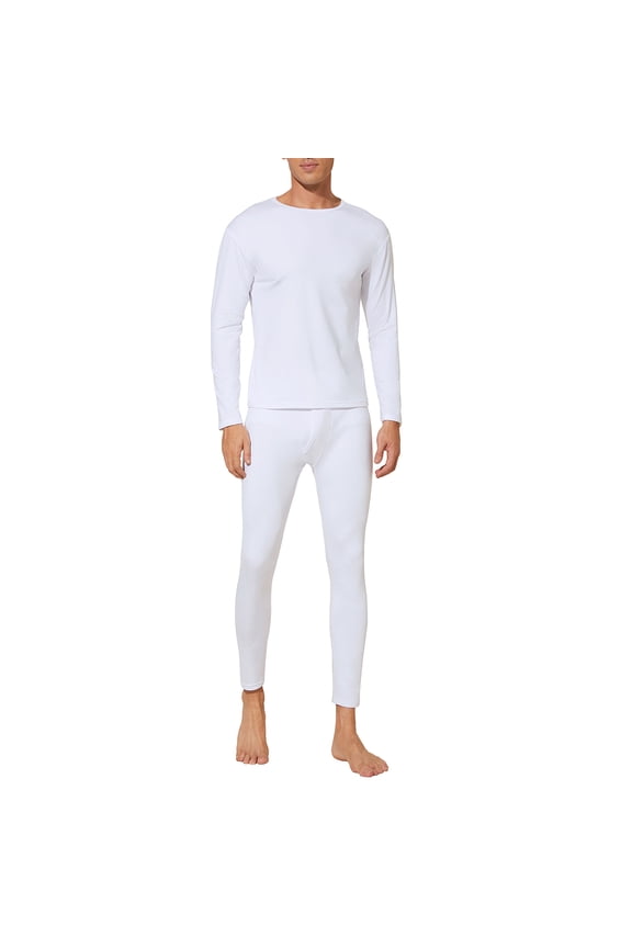 Soft Mens Long Johns Thermal Underwear Two Piece Thermal Underwear Set for Men White L