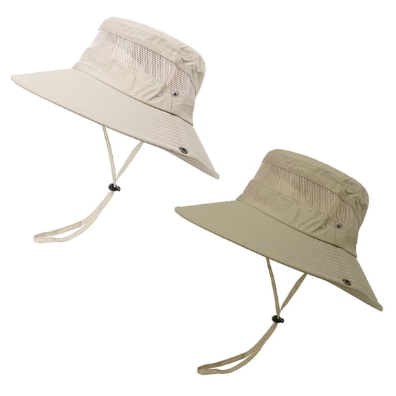 American Trends Sun Hats for Men Women Wide Brim Fishing Hat Summer Bucket Hat Boonie Hat Outdoor UPF 50  Sun Protection Safari Sun Hat Dark Khaki & Light Beige