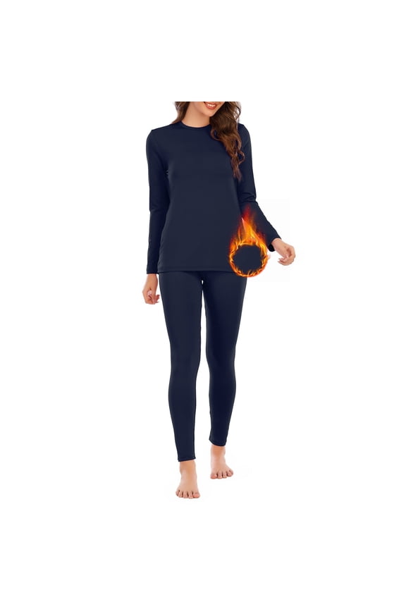 Thermal Underwear for Women Long Johns Women with Fleece Lined Base Layer Women Cold Weather Thermals Top and Bottom Set Large Navy Blue