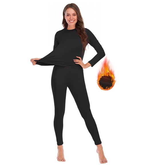 American Trends Thermal Underwear for Women Long Johns Women with Fleece Lined Base Layer Women Cold Weather Thermals Top and Bottom Set Black XL