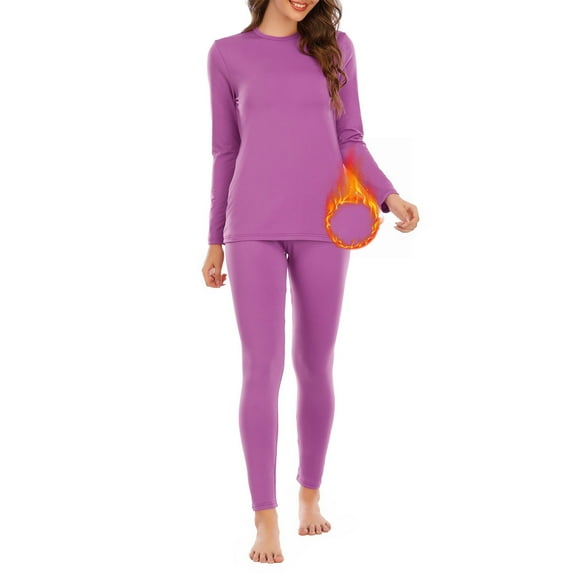 American Trends Thermal Underwear for Women Long Johns Women with Fleece Lined Base Layer Women Cold Weather Thermals Top and Bottom Set X-Large Pink Purple