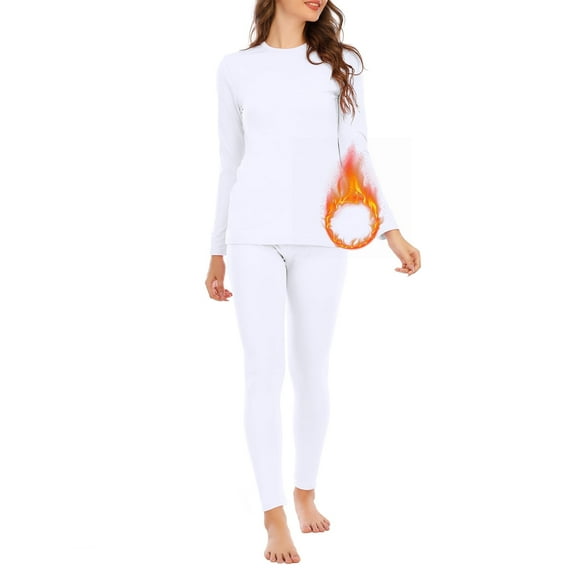 American Trends Thermal Underwear for Women Long Johns Women with Fleece Lined Base Layer Women Cold Weather Thermals Top and Bottom Set X-Large White
