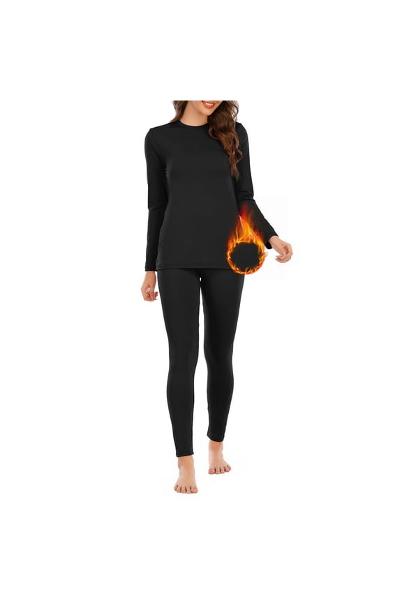 Thermal Underwear for Women Long Johns Women with Fleece Lined Base Layer Women Cold Weather Thermals Top and Bottom Set XX-Large Black