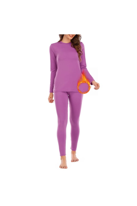 Thermal Underwear for Women Long Johns Women with Fleece Lined Base Layer Women Cold Weather Thermals Top and Bottom Set XX-Large Pink Purple