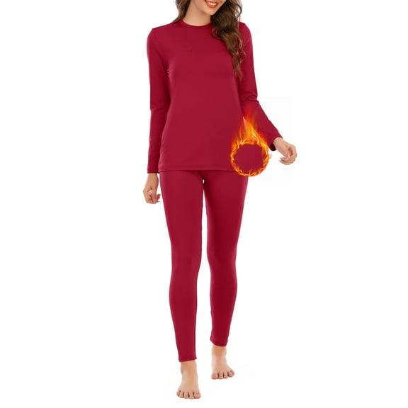 American Trends Thermal Underwear for Women Long Johns Women with Fleece Lined Base Layer Women Cold Weather Thermals Top and Bottom Set Large Red