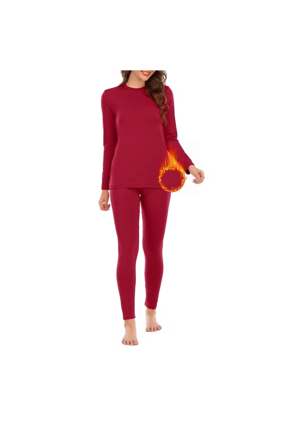 Thermal Underwear for Women Long Johns Women with Fleece Lined Base Layer Women Cold Weather Thermals Top and Bottom Set Large Red