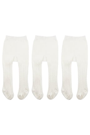 Toddler Cotton Tights Cable Knitted Stockings Girl Seamless Infant Girl Tights Non-slip Girls Leggings 3 Pack White 0-6 Months