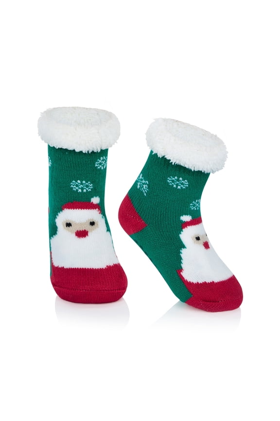 Toddler Kids Fuzzy Christmas Socks Baby Winter Slipper Socks Non Skid Socks for Girl Boy Baby Christmas Socks Fluffy Socks Green Santa Claus M