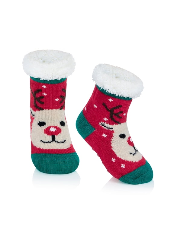 Toddler Kids Fuzzy Christmas Socks Baby Winter Slipper Socks Non Skid Socks for Girl Boy Baby Christmas Socks Fluffy Socks Red Deer S