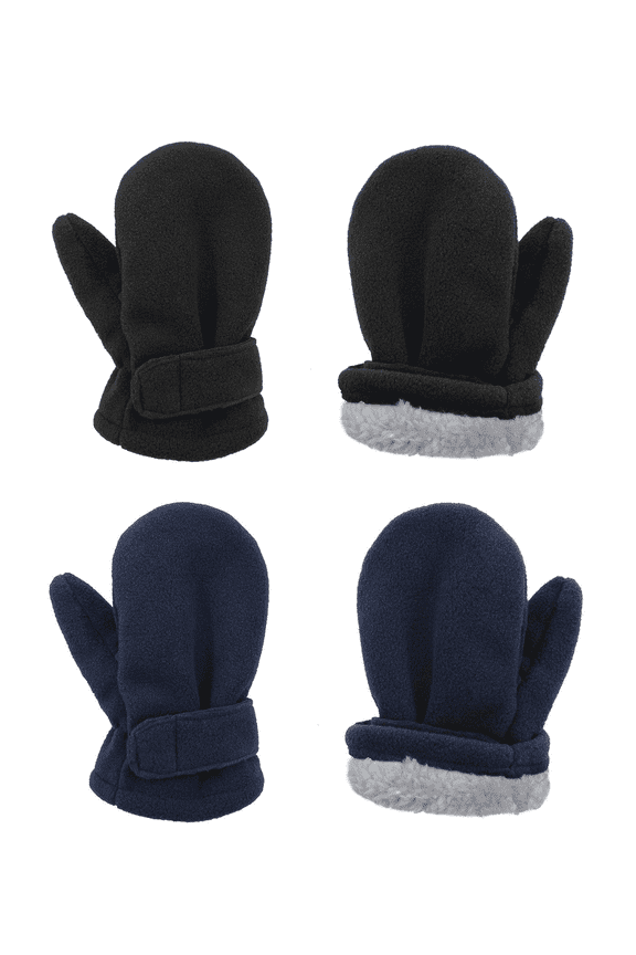 Toddler Mittens Unisex Fleece Lined Gloves Baby Winter Mittens for Kids -2 Pairs L; Black & Navy