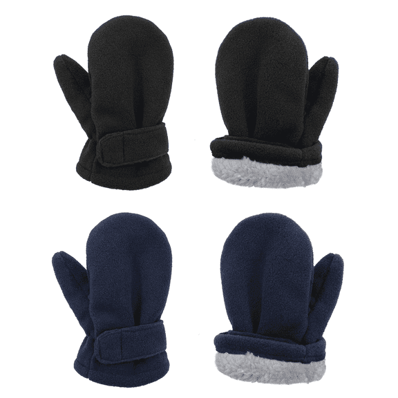 American Trends Toddler Mittens Unisex Fleece Lined Gloves Baby Winter Mittens for Kids -2 Pairs M; Black & Navy