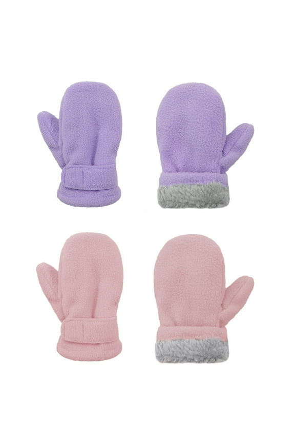 Toddler Mittens Unisex Fleece Lined Gloves Baby Winter Mittens for Kids-2 Pairs M; Pink & Light Purple