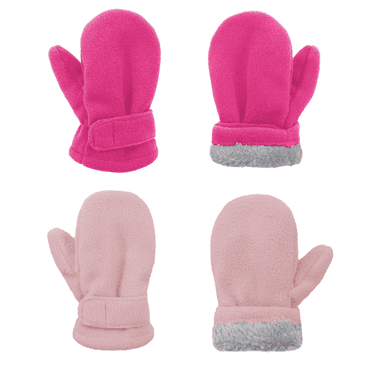 American Trends Toddler Mittens Unisex Fleece Lined Gloves Baby Winter Mittens for Kids -2 Pairs M; Rose Red & Pink