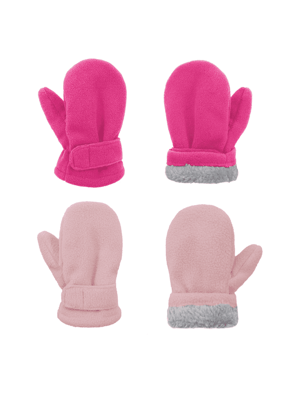 Toddler Mittens Unisex Fleece Lined Gloves Baby Winter Mittens for Kids -2 Pairs M; Rose Red & Pink